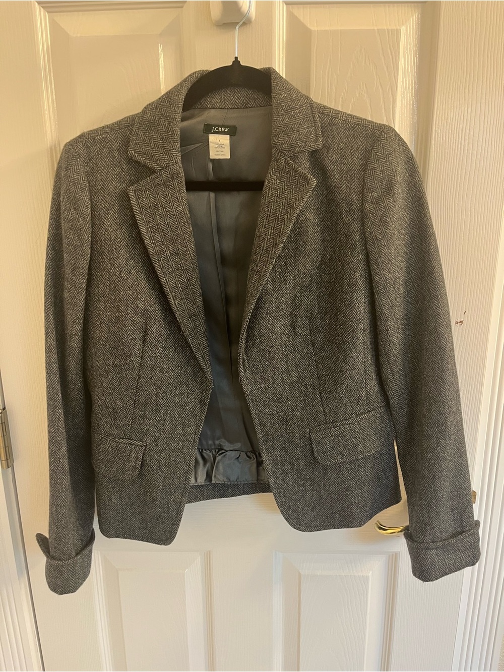 J. Crew Gray Herringbone Tailored Wool Blazer